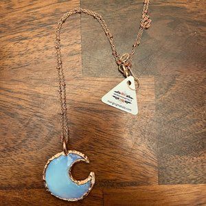 New Knapped Opalite Crescent Moon Crystal Necklace 18" Chain